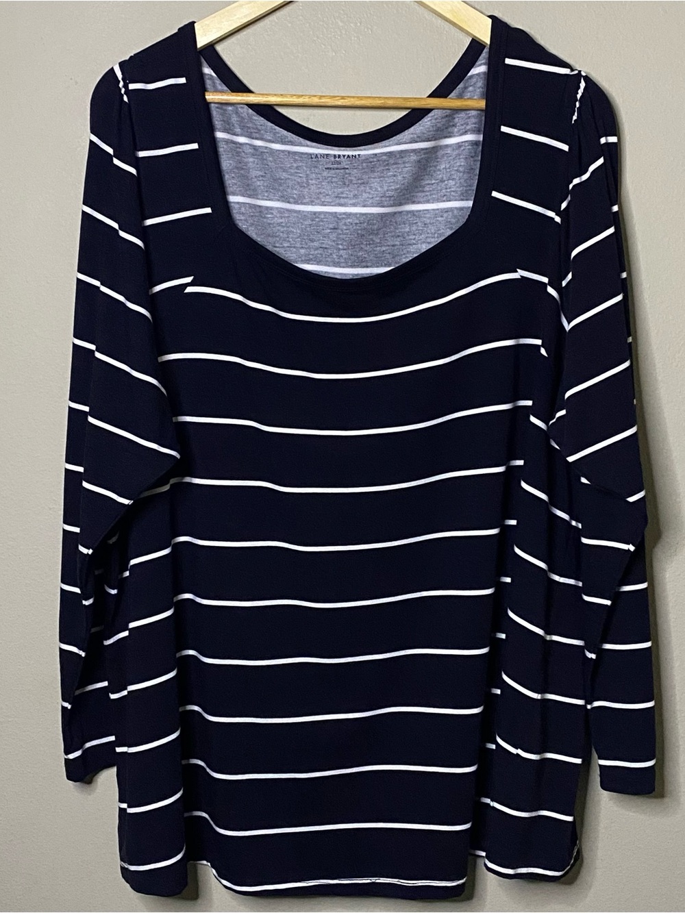 Lane Bryant Striped Blouse Women 22/24 Black White Long Sleeve Scoop Neck Casual